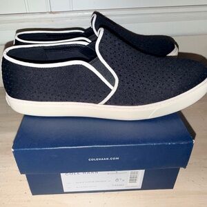 Women’s Cole Haan Bowie Black Slip-On Sneakers with White Trim